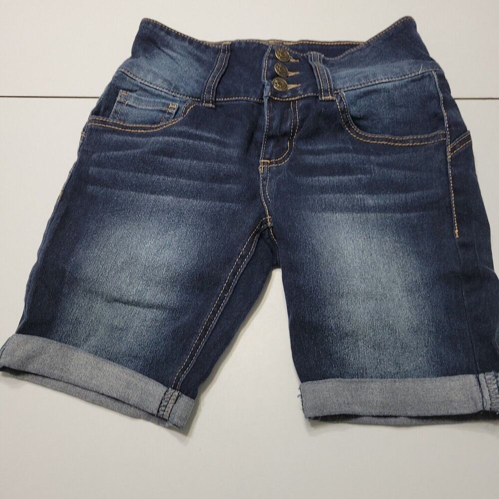 Paris Blues Denim Short Women 3 Bermuda Cuffed Hem Boho Embroider Pocket Modest